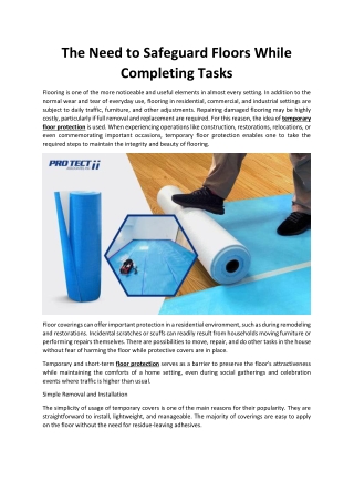 The Need to Safeguard Floors While Completing Tasks