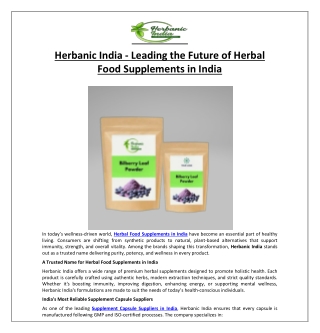 Herbanic India - Leading the Future of Herbal Food Supplements in India