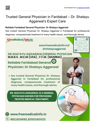 Trusted General Physician in Faridabad Dr. Shatayu Aggarwal’s Expert Care