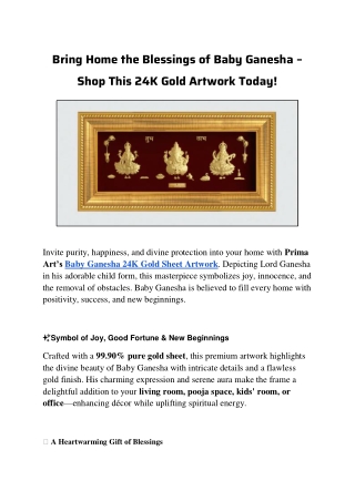 Bring Home the Blessings of Baby Ganesha – Shop This 24K Gold Artwork Today!