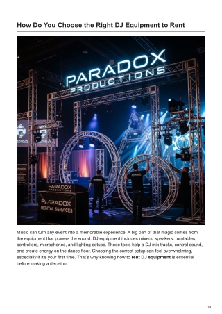 How Do You Choose the Right DJ Equipment toRent