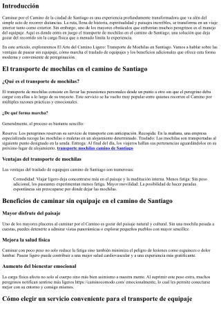 El Arte del Camino Ligero: Transporte de Mochilas en Santiago