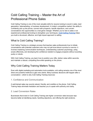 Cold Calling Training – Master the Art of Professional Phone Sales