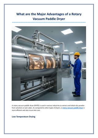 What are the Major Advantages of a Rotary Vacuum Paddle Dryer