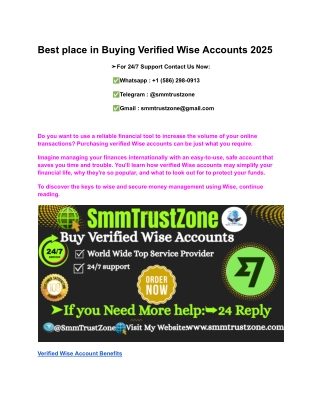 Best place in Buying Verified Wise Accounts from SMMTRUSTZONE