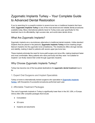 Zygomatic Implants Turkey – Your Complete Guide to Advanced Dental Restoration