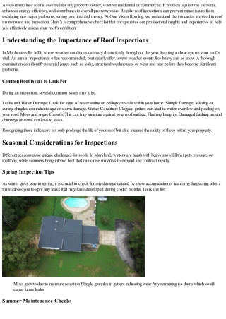 Roof Inspection Checklist From The Pros at One Vision.