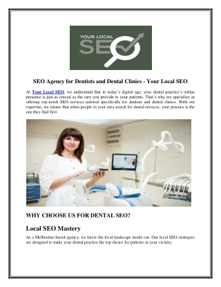 SEO Agency for Dentists and Dental Clinics - Your Local SEO