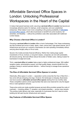 Affordable Serviced Office Spaces in London_ Unlocking Professional Workspaces in the Heart of the Capital