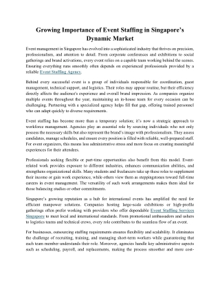 Growing Importance of Event Staffing in Singapore’s Dynamic Market