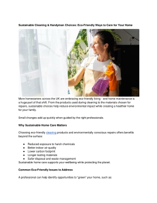 Sustainable Cleaning & Handyman Choices_ Eco-Friendly Ways to Care for Your Home