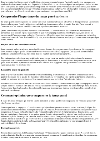 L'impact du temps passé sur site lié à vos efforts de backlinking.