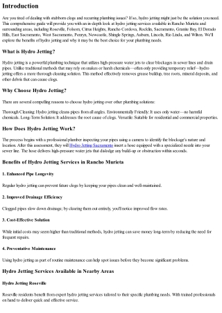 Rancho Murieta's Comprehensive Guide to Hydro Jetting Services