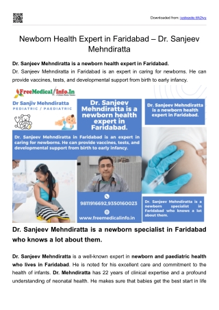 Newborn Health Expert in Faridabad Dr. Sanjeev Mehndiratta
