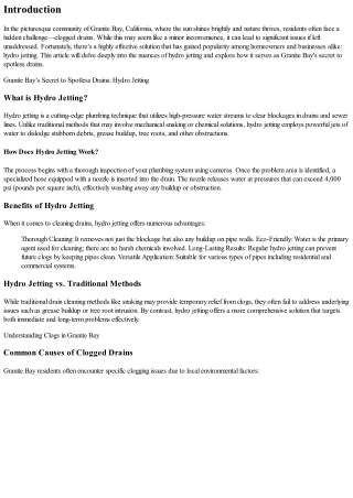 Granite Bay’s Secret to Spotless Drains: Hydro Jetting