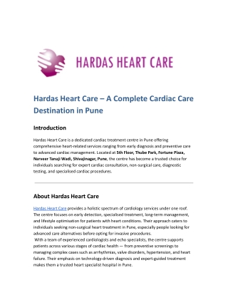 Hardas Heart Care – A Complete Cardiac Care Destination in Pune