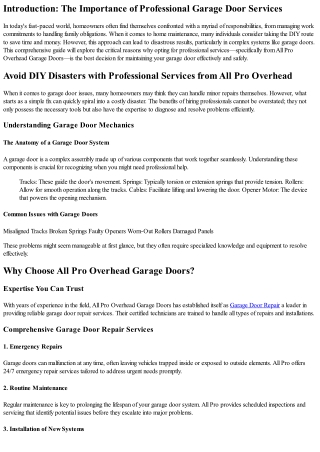 Avoid DIY Disasters with Professional Services from All Pro Overhead