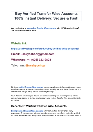 Best Place to Buy Verified Wise Accounts Onlin