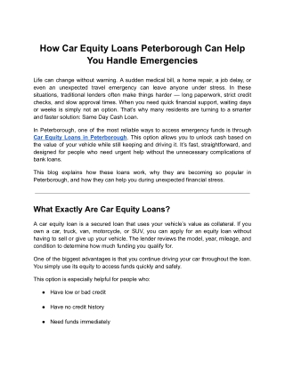 How Car Equity Loans Peterborough Can Help You Handle Emergencies