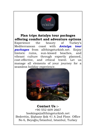 Plan trips Antalya tour packages offering comfort and adventure options