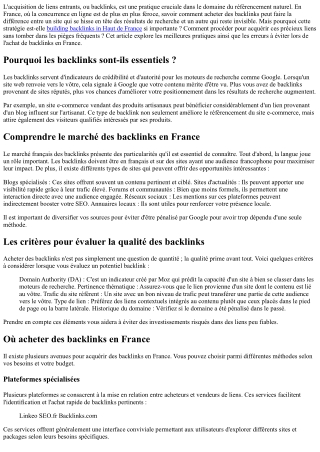 Le guide ultime pour acheter des liens entrants en France
