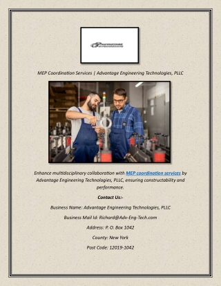 MEP Coordination Services  Advantage Engineering Technologies, PLLC