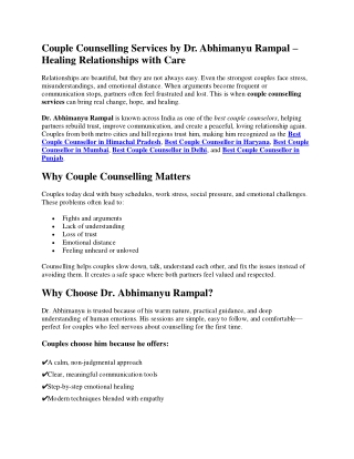 Couple Counselling Services by Dr. Abhimanyu Rampal – Healing Relationships with Care