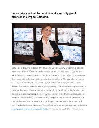 Let us take a look at the revolution of a security guard business in Lompoc, California