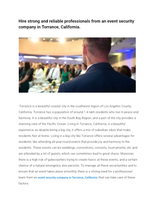 Hire strong and reliable professionals from an event security company in Torrance, California