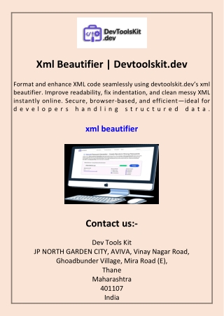 Xml Beautifier Devtoolskit.dev