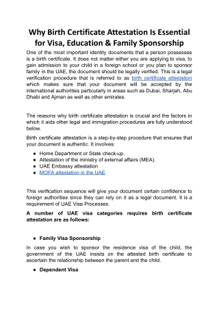 Why Birth Certificate Attestation Is Essential for Visa, Education & Family Spon
