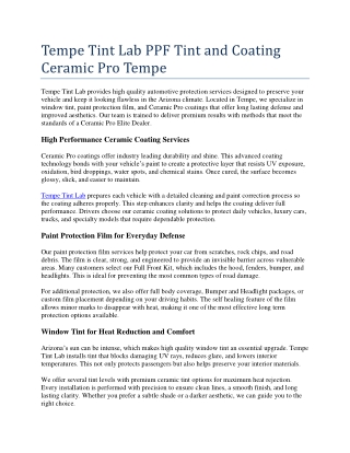 Tempe Tint Lab PPF Tint and Coating Ceramic Pro Tempe