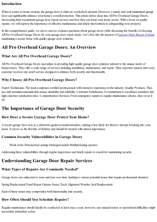 All Pro Overhead Garage Doors: Keeping Your Home Secure with Quality Repairs
