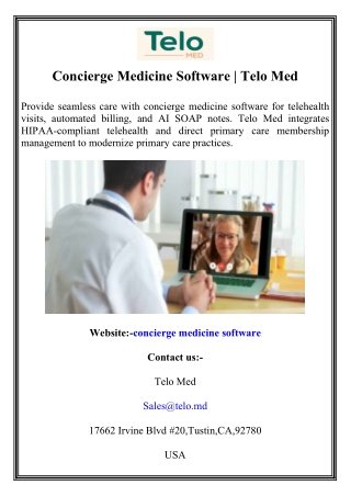 Concierge Medicine Software  Telo Med