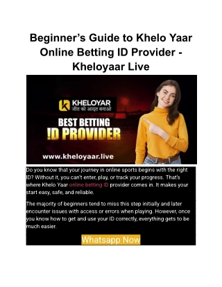 Beginner’s Guide to Khelo Yaar Online Betting ID Provider - Kheloyaar Live