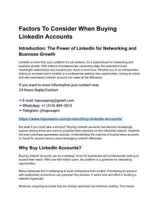 Factors To Consider When Buying Linkedin Accounts