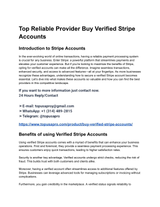 Top Reliable Provider Buy Verified Stripe Accounts