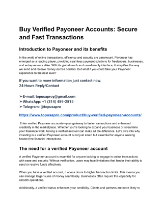 Buy Verified Payoneer Accounts_ Secure and Fast Transactions