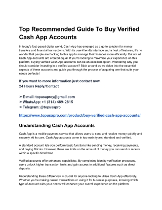 Top Recommended Guide To Buy Verified Cash App Accounts