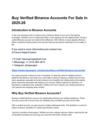 Buy Verified Binance Accounts For Sale In 2025-26