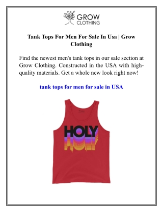 Tank Tops For Men For Sale In Usa  Grow Clothing