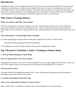 Top 5 Reasons to Schedule a Gutter Cleaning in Folsom Today