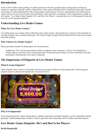 “Live Dealer Game Etiquette: Do’s and Don’ts for Players”