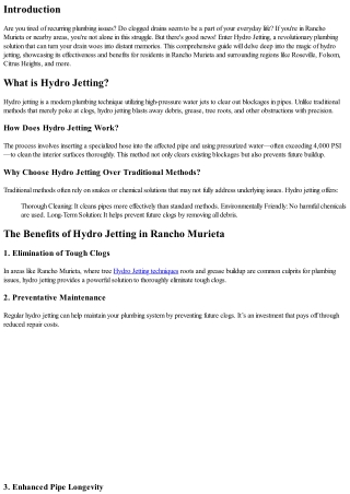 Rancho Murieta’s Plumbing Solution: The Magic of Hydro Jetting