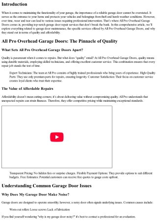 All Pro Overhead Garage Doors: Where Quality Meets Affordability in Repairs