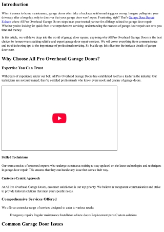 All Pro Overhead Garage Doors: Your Go-To for Expert Garage Door Repair