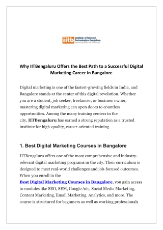 Why IITBengaluru Offers the Best Path to a Successful Digital Marketing Career in Bangalore