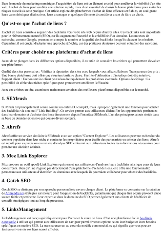 Top 10 des plateformes d'achat de liens à connaître