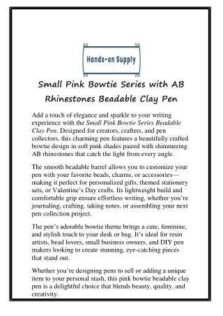 Small Pink Bowtie Series with AB Rhinestones Beadable Clay Pen