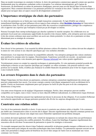 La clé du succès réside-t-elle dans la sélection des bons partenaires?